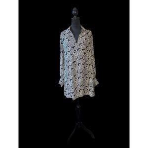 H & M White and Black Paisley Design Long Blouse/Tunic - Size XS